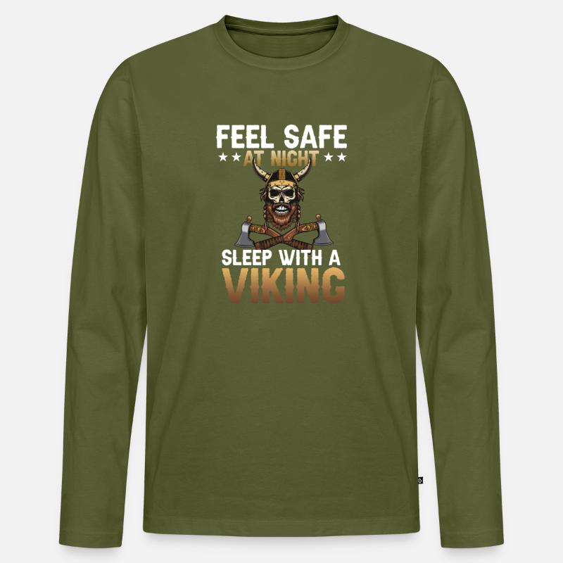 Schlaf mit einem Wikinger - Männer Premium Bio Langarmshirt - Khaki