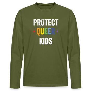 Mois de la fierté LGBT - Protégez les enfants queer - T-shirt manches longues Premium bio Homme - kaki - Devant - Nico (187cm)