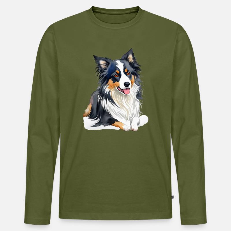 Border Collie - Männer Premium Bio Langarmshirt - Khaki