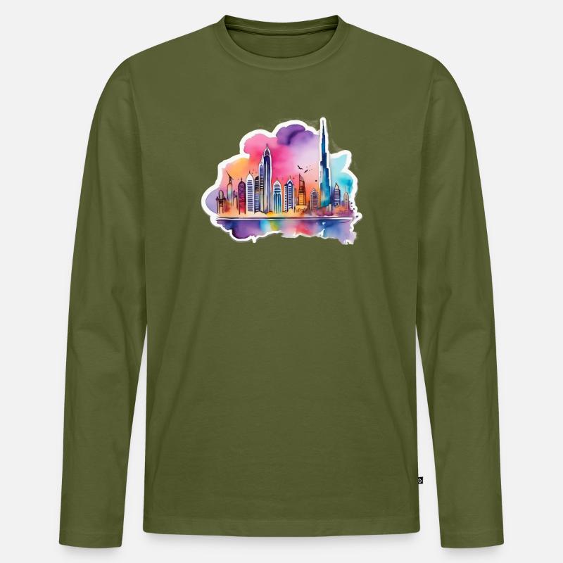 Skyline - Männer Premium Bio Langarmshirt - Khaki