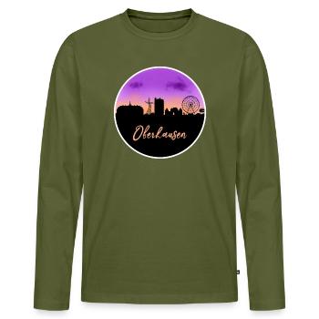 Oberhausen Skyline Fine line - T-shirt manches longues Premium bio Homme - kaki - Devant - Nico (187cm)