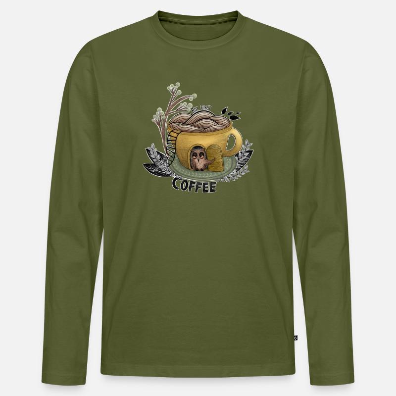 But First Coffee Owl - Männer Premium Bio Langarmshirt - Khaki