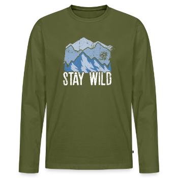 Stay Wild Mountain Peaks - Men's Premium Organic Long Sleeve Shirt - khaki - Front - Nico (187cm)