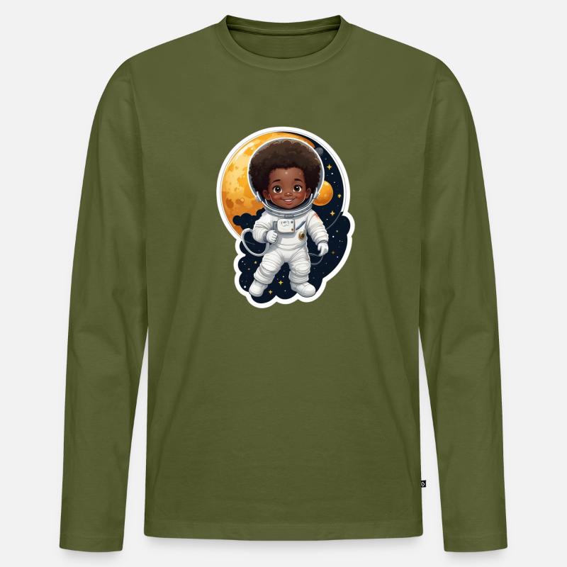 Kinder astronaut mit Mondhintergrund - Männer Premium Bio Langarmshirt - Khaki