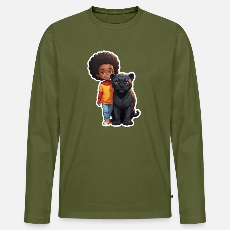 Kinderfreundliche Tierfreundschaft Illustration - Männer Premium Bio Langarmshirt - Khaki