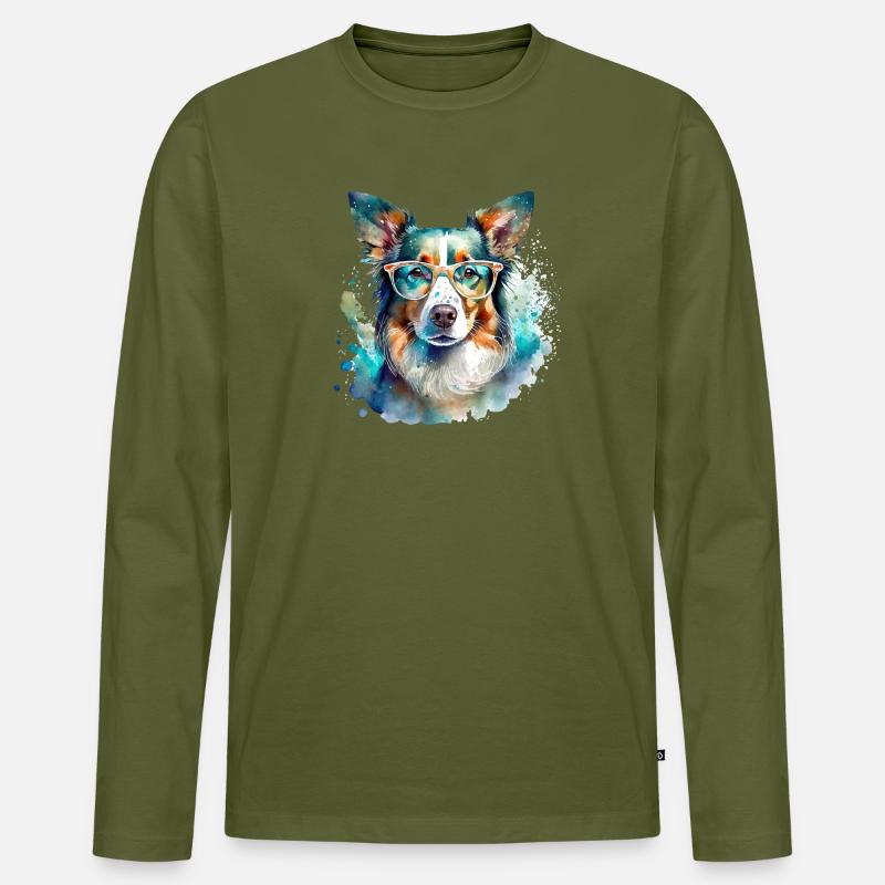 Border Collie mit Brille - Männer Premium Bio Langarmshirt - Khaki