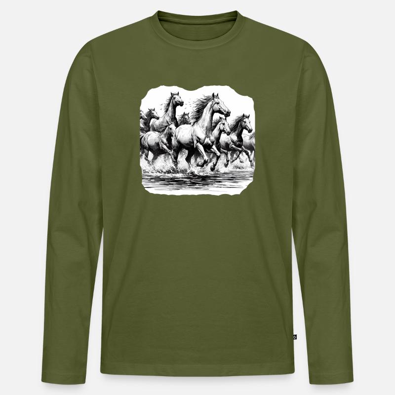 Pferde - Männer Premium Bio Langarmshirt - Khaki
