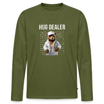Gangster Hug Dealer Teddy Bear Funny - Men's Premium Organic Long Sleeve Shirt - khaki - Front - Nico (187cm)