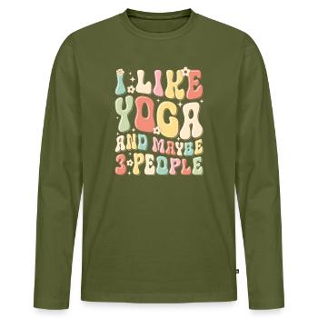 I Like Yoga and Maybe 3 People - Men's Premium Organic Long Sleeve Shirt - khaki - Front - Nico (187cm)