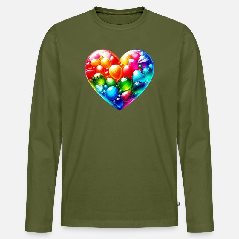 Buntes Herz - Männer Premium Bio Langarmshirt - Khaki