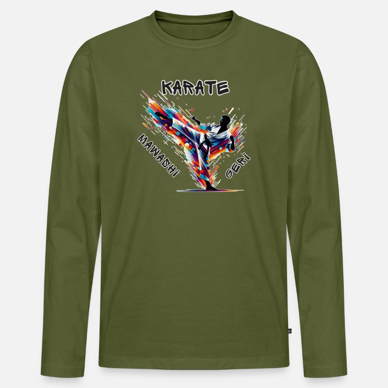 Karate Mawashi Geri - Männer Premium Bio Langarmshirt - Khaki