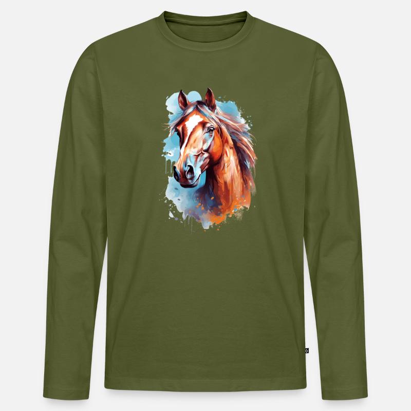 Aqaurell Pferd Design - Männer Premium Bio Langarmshirt - Khaki
