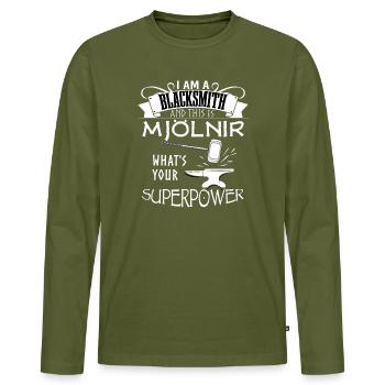 Blacksmith Schmied Handwerk Viking Wikinger - Männer Premium Bio Langarmshirt - Khaki - Vorne - Nico (187cm)