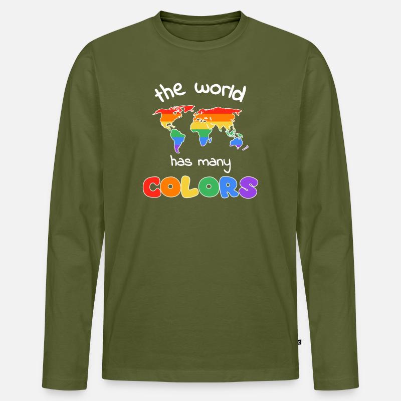 Regenbogenweltkarte der Vielfalt - Männer Premium Bio Langarmshirt - Khaki