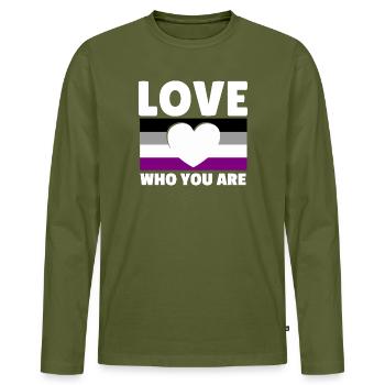 Asexual, asexuality, ace. Love who you are - Men's Premium Organic Long Sleeve Shirt - khaki - Front - Nico (187cm)