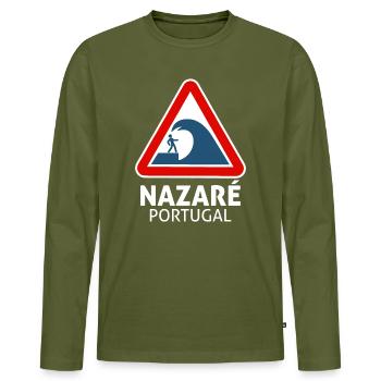 Nazaré (foncé) - T-shirt manches longues Premium bio Homme - kaki - Devant - Nico (187cm)
