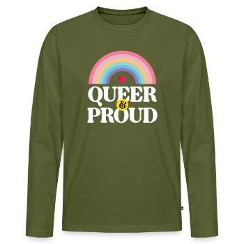 Mois de la fierté LGBT - Queer et fier - T-shirt manches longues Premium bio Homme - kaki - Devant - Nico (187cm)