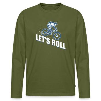 Mountainbike Spruch Let's Roll für MTB Fans - Männer Premium Bio Langarmshirt - Khaki - Vorne - Nico (187cm)