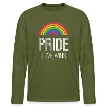 LGBTQ Pride Month - Pride. Love Wins - Men's Premium Organic Long Sleeve Shirt - khaki - Front - Nico (187cm)
