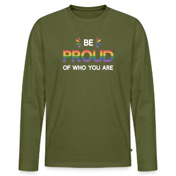 LGBTQ Pride Month - Be Proud of Who You Are - Men's Premium Organic Long Sleeve Shirt - khaki - Front - Nico (187cm)