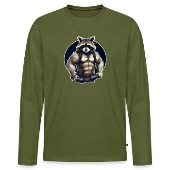 GYM raccoon workout - Men's Premium Organic Long Sleeve Shirt - khaki - Front - Nico (187cm)