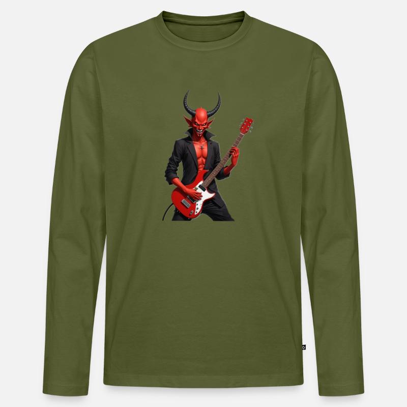 Teufel mit roter E-Gitarre - Männer Premium Bio Langarmshirt - Khaki