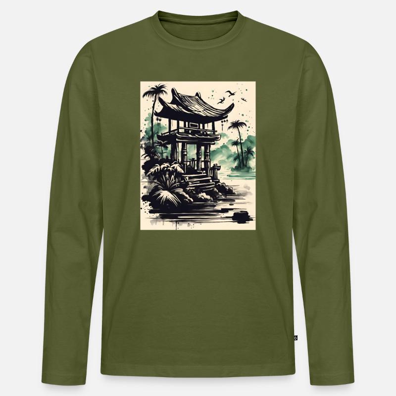 Tintenpavillon am Wasser - Männer Premium Bio Langarmshirt - Khaki