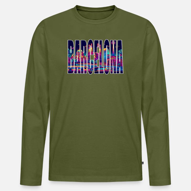Barcelona - Männer Premium Bio Langarmshirt - Khaki