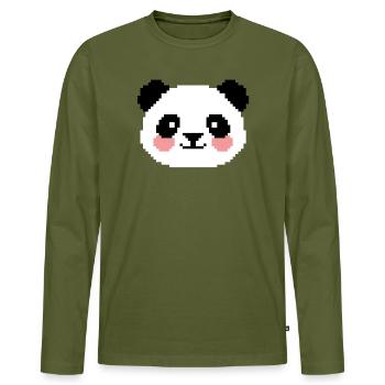 Panda 8 bits - T-shirt manches longues Premium bio Homme - kaki - Devant - Nico (187cm)