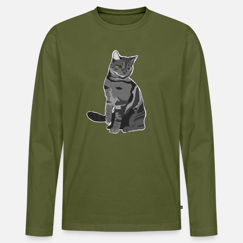 Graue Katze - Männer Premium Bio Langarmshirt - Khaki
