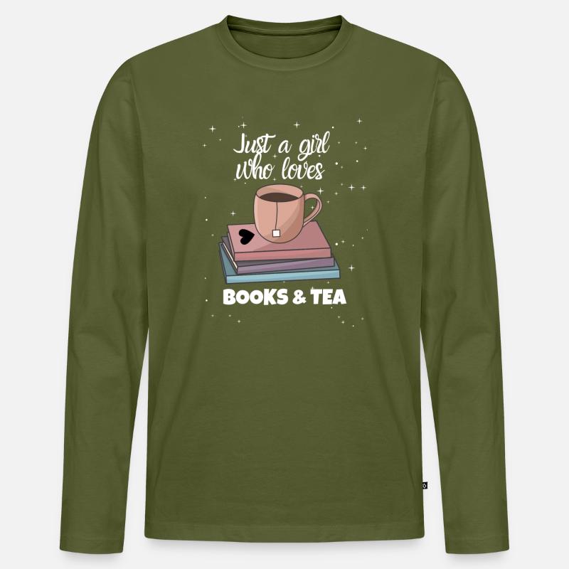 Bücher und Tee - Männer Premium Bio Langarmshirt - Khaki