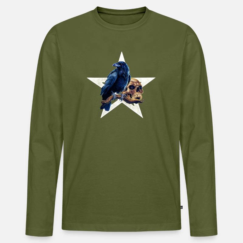 nebelig, Menschenschädel, closing - Männer Premium Bio Langarmshirt - Khaki