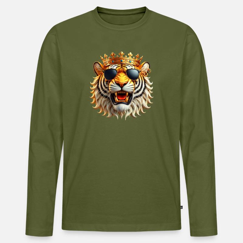 Königstiger mit Krone - Männer Premium Bio Langarmshirt - Khaki
