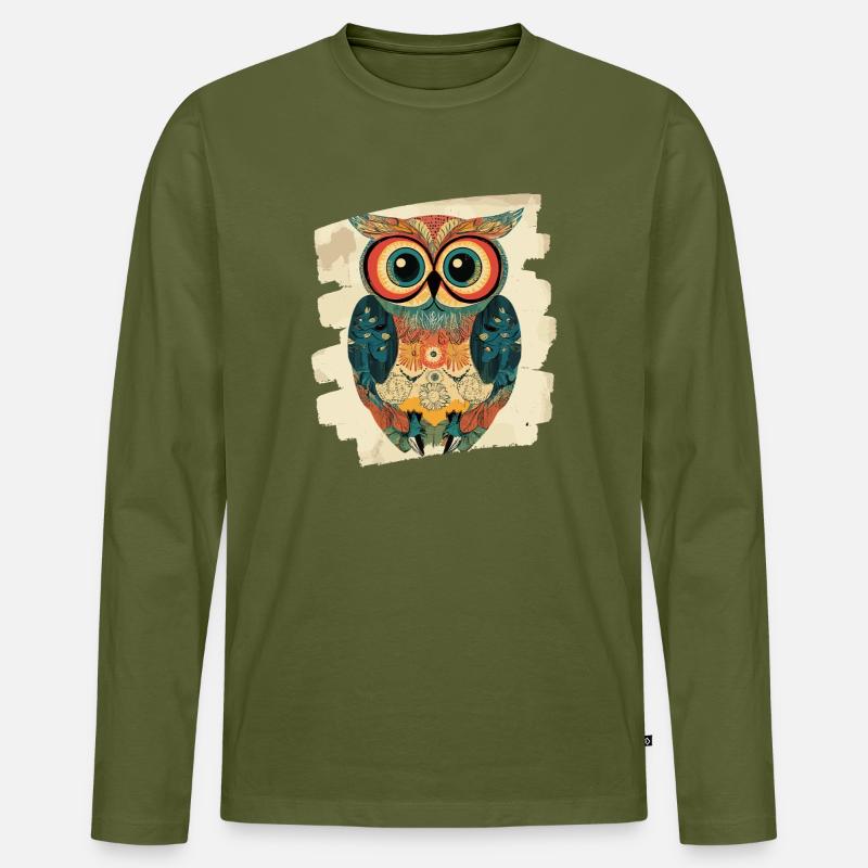 Eule - Männer Premium Bio Langarmshirt - Khaki