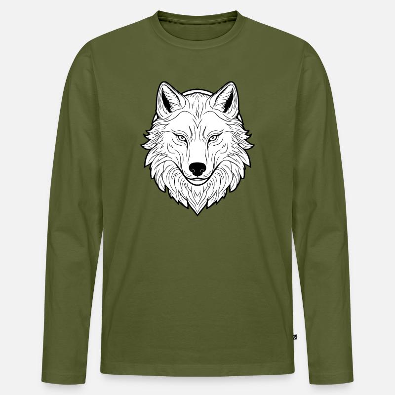 Gewaltiger Wolf Kopf Illustration - Männer Premium Bio Langarmshirt - Khaki
