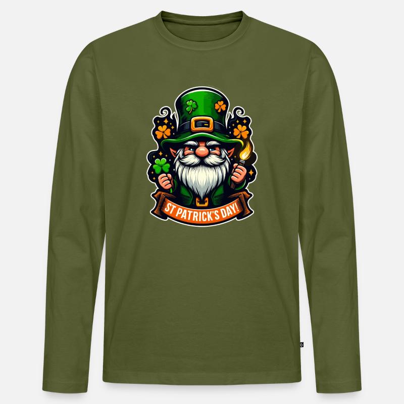 Glücks-Gnom – St. Patrick’s Day Leprechaun - Männer Premium Bio Langarmshirt - Khaki