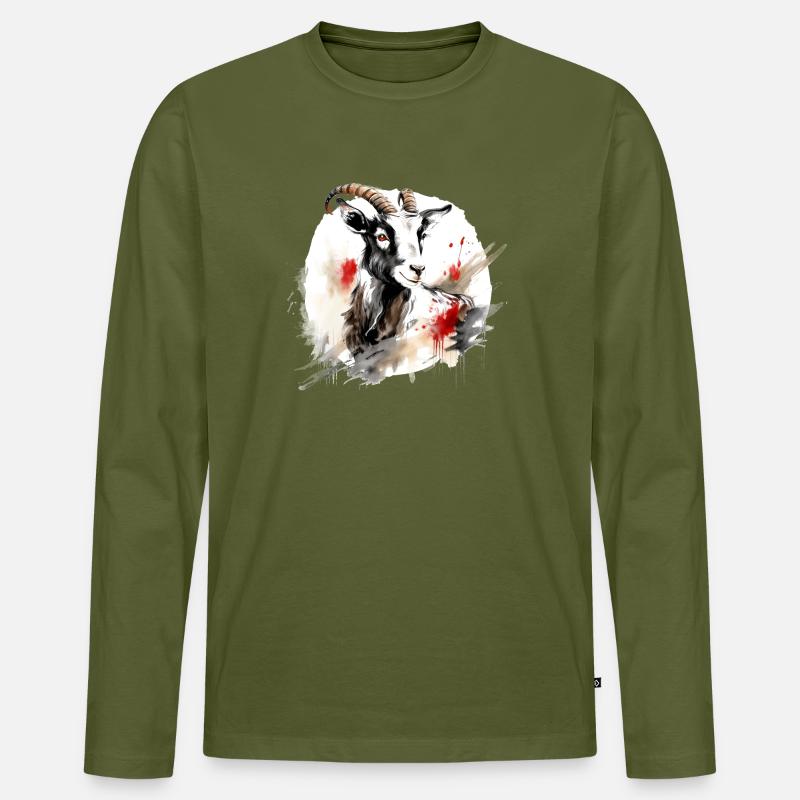 Chinesisches Sternzeichen Ziege - Männer Premium Bio Langarmshirt - Khaki