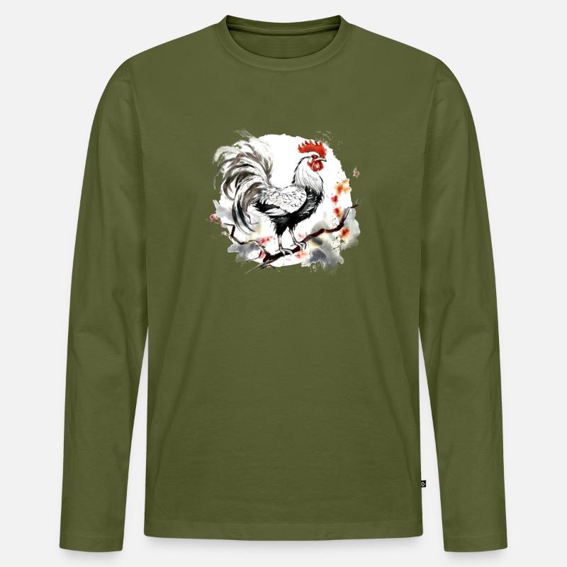 Chinesisches Sternzeichen Hahn - Männer Premium Bio Langarmshirt - Khaki
