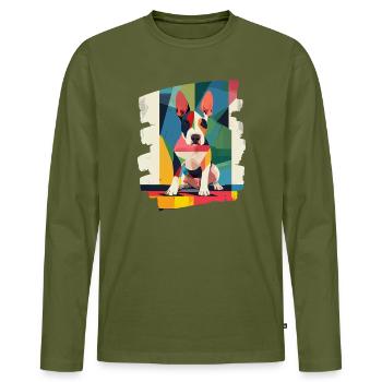 Bull Terrier Chien de combat Race de chien - T-shirt manches longues Premium bio Homme - kaki - Devant - Nico (187cm)