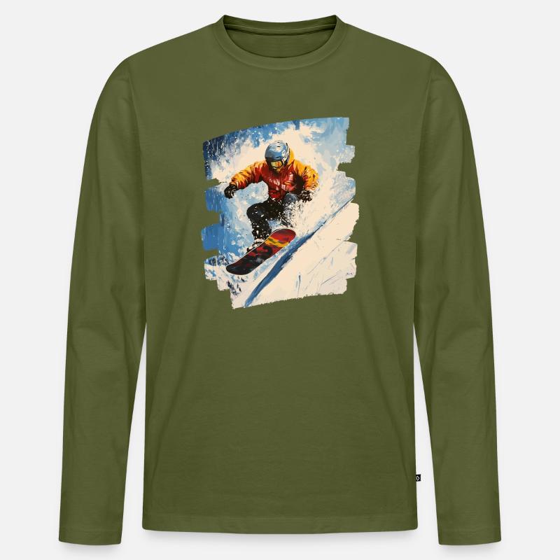 Snowboarder Pulverschnee - Männer Premium Bio Langarmshirt - Khaki