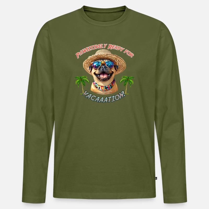 Mops im Sommerlook: Pawsitively Ready - Männer Premium Bio Langarmshirt - Khaki