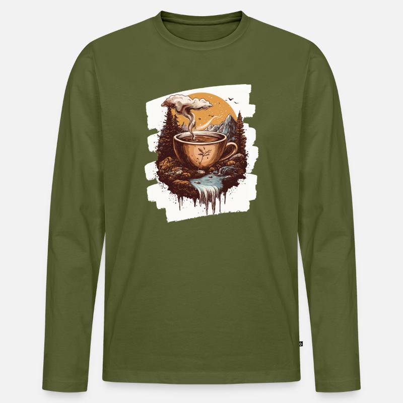 Kaffee Coffee Kaffeeliebhaber - Männer Premium Bio Langarmshirt - Khaki