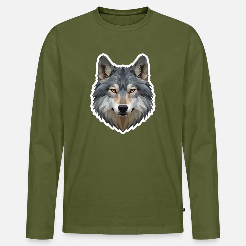 Geometrischer Wolf - Männer Premium Bio Langarmshirt - Khaki