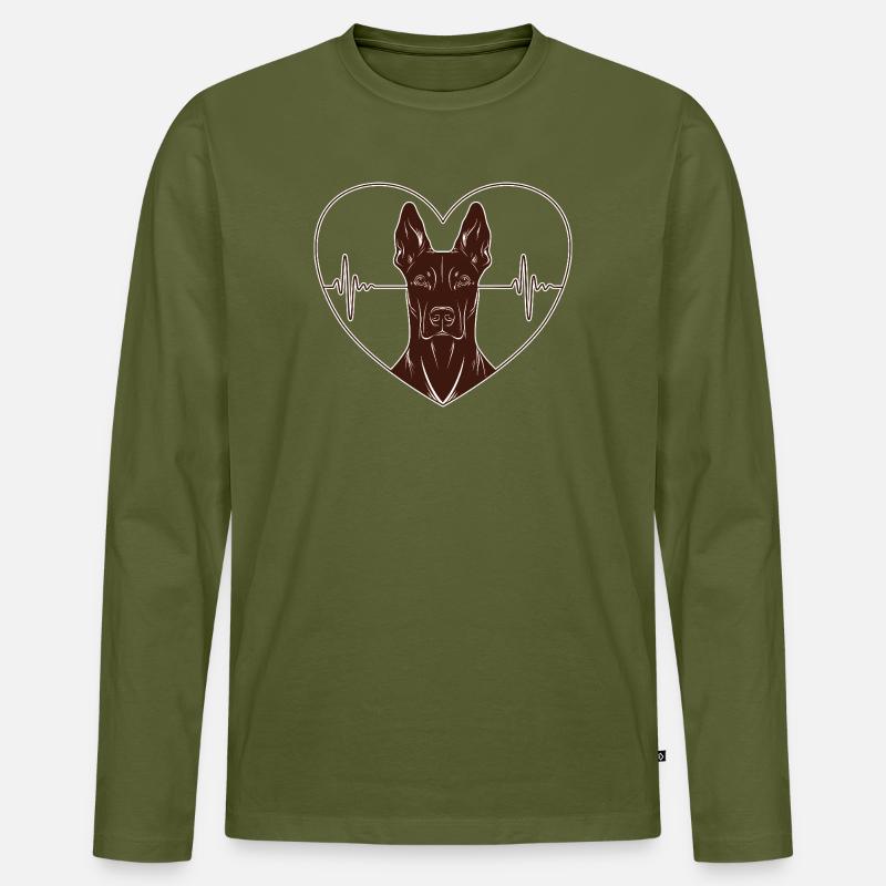 Herz Dobermann Design – Rust Look - Männer Premium Bio Langarmshirt - Khaki