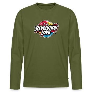 Révolution Amour - T-shirt manches longues Premium bio Homme - kaki - Devant - Nico (187cm)