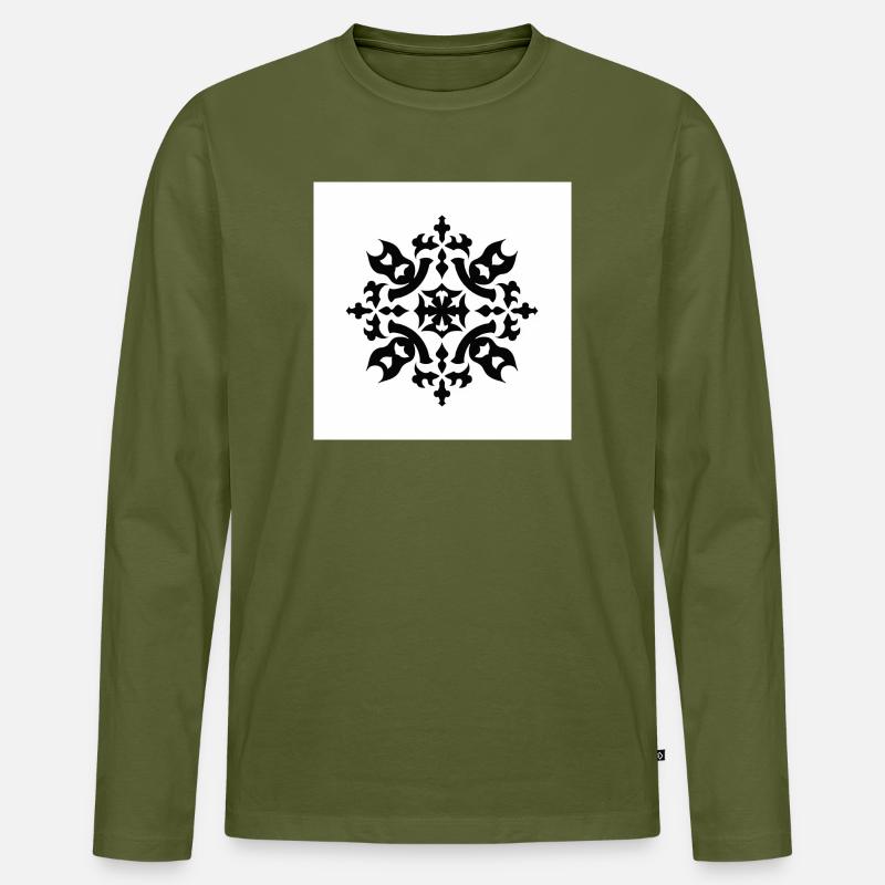 Kompliziertes schwarzes Schneeflockenmuster - Männer Premium Bio Langarmshirt - Khaki