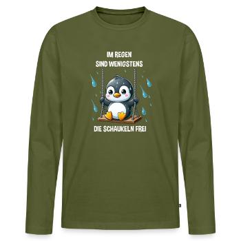 Balançoire pingouin introvertie mélancolique - T-shirt manches longues Premium bio Homme - kaki - Devant - Nico (187cm)