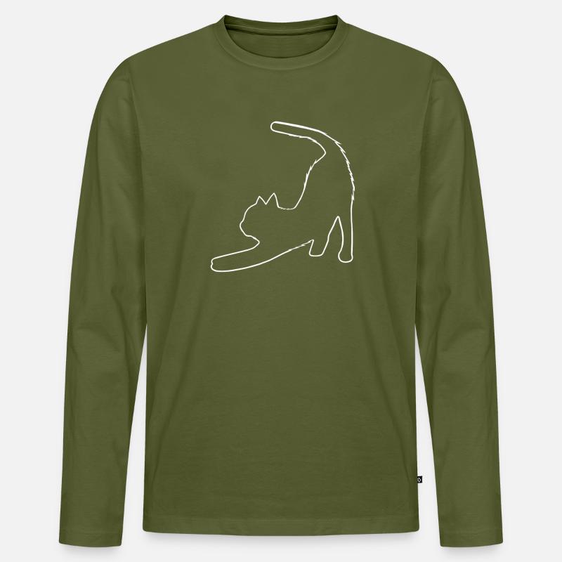 Outlines gestreckte katze - Männer Premium Bio Langarmshirt - Khaki