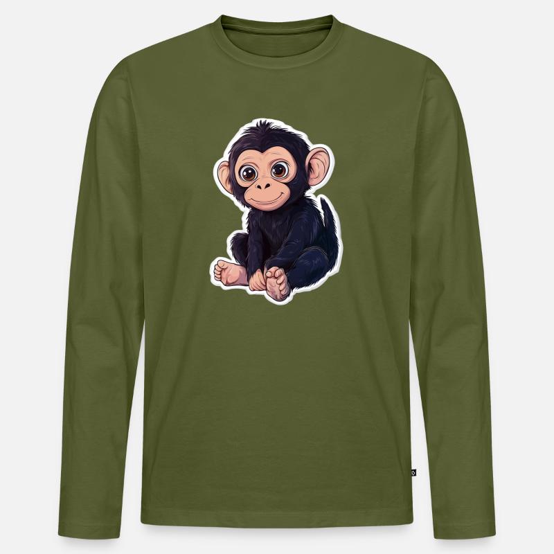 Affe Süsses Äffchen Geschenk für Affenfans - Männer Premium Bio Langarmshirt - Khaki