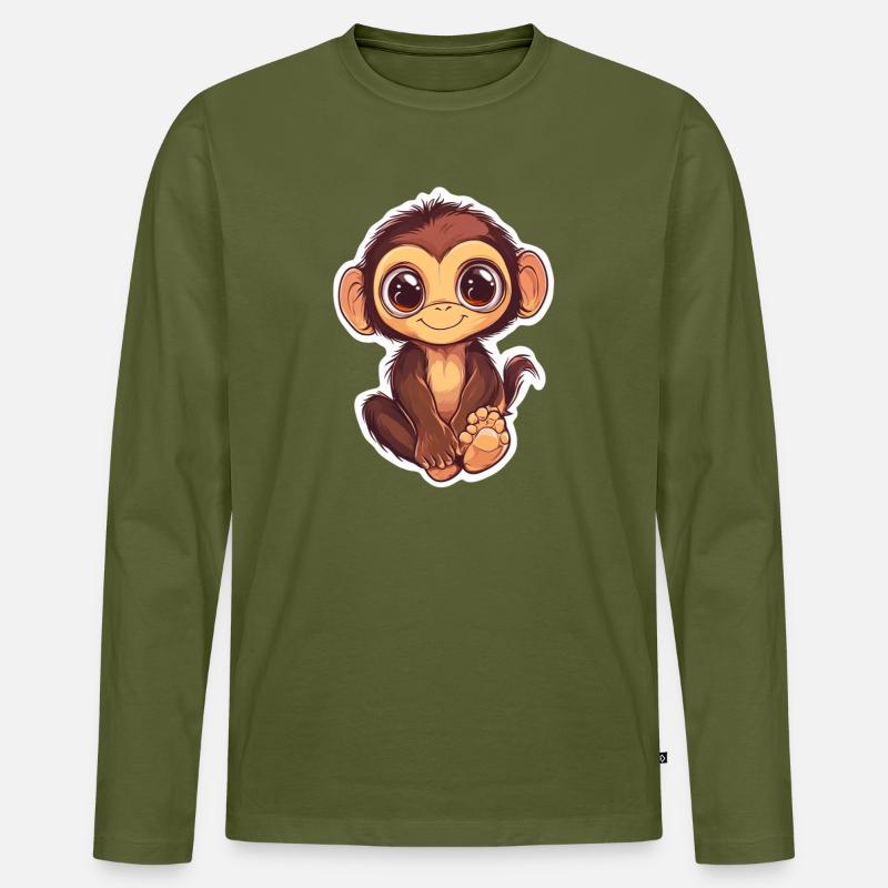 Affe Süsses Äffchen Geschenk für Affenfans - Männer Premium Bio Langarmshirt - Khaki